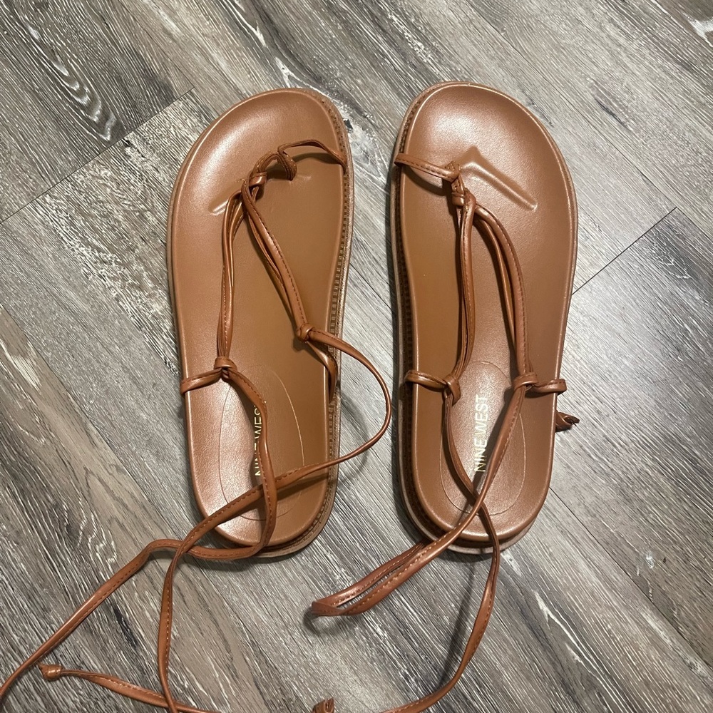 Beige Camel slides that lace up